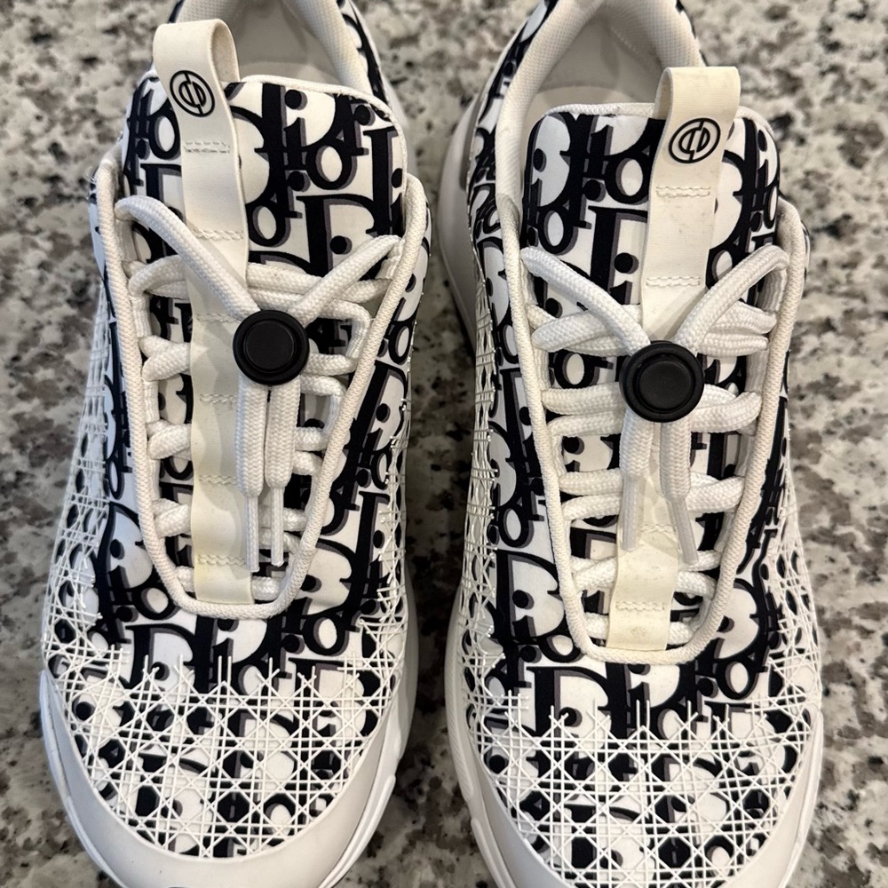 Men's White and Black Monogram Lace-Toggle Sneakers